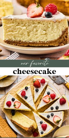 This Classic Cheesecake Recipe is rich, smooth and creamy, tangy (in the best way) and a luxurious crowd-pleasing dessert. It's has a thick graham cracker crust, a drool-worthy cream cheese filling and layer of vanilla bean sour cream topping to finish it off. We love serving a slice with whipped cream and fresh berries.