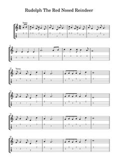 sheet music with the words rudolphh to the red nosed reindeer written in black and white