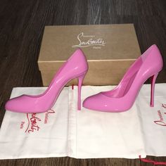 Authentic Christian Louboutin "Dolly" Pumps In Shiny Patent Leather, Gummy Color. 4.00 In / 100 Mm Stiletto Heel Round Toe Slip-On Style Signature Louboutin Red Leather Outsole Made In Italy Brand New, Never Worn, Comes With Original Box, Heel Tips And Dusters. Receipt Shown. Pink Heels With Red Sole For Party, Pink Heels With Red Sole, Designer Pink Heels With 4-inch Heel, Luxury Pink Round Toe Heels, Kate Louboutin, Christian Louboutin Boots, Christian Louboutin Pigalle, Christian Louboutin So Kate, Red Louboutin