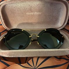 Authentic Miu Miu Sunglasses Chic Miu Miu Sunglasses For Spring, Chic Miu Miu Spring Sunglasses, Modern Miu Miu Sunglasses For Party, Miu Miu Sunglasses With Tinted Lenses For Spring, Miu Miu Sunglasses With Gradient Lenses For Spring, Miu Miu Tinted Sunglasses For Spring, Elegant Miu Miu Sunglasses With Glass Lenses, Elegant Miu Miu Glass Sunglasses, Miu Miu Sunglasses With Mirrored Lenses