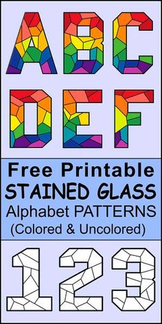 the free printable stained glass alphabet and numbers for kids to use in their art projects