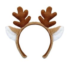 a brown and white reindeer headband with horns