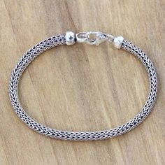 Sterling Silver Chain Bracelet Fair Trade Bali Jewelry - Naga Champion | NOVICA Silver Bracelets For Men, Silver Necklace Designs, Bali Jewelry, Silver Jewelry Diy, Mens Bracelet Silver, Fine Silver Jewelry, Mens Silver Necklace, Silver Jewelry Earrings, Silver Ornaments