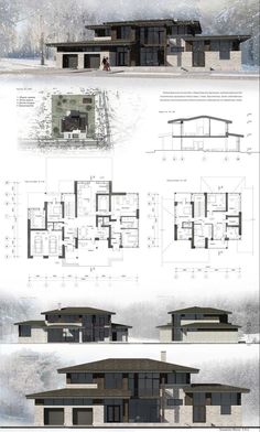 the plans and elevations for this modern house