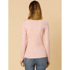 This minimalist design with a twisted waist sets this top apart from the rest. Pair it with your favorite dress pants or a skirt for a look that's ready for the office and beyond, and you are sure to stand out from the crowd. This blouse adopts a twist-knotted design at the waist, with solid color, bringing different visual effects for you. A casual top never does you wrong, which can be worn to an important meeting or event, as well as a casual lunch date, or just shopping. Fitted Long Sleeve V-neck Top, Fitted Solid Color Long Sleeve V-neck Top, Chic Fitted Long Sleeve V-neck Top, Feminine Fitted Long Sleeve Top For Fall, Fitted Tops For Business Casual, Versatile Long Sleeve Top For Work, Versatile Solid Long Sleeve Top For Work, Versatile Solid Color Long Sleeve Top For Work, Feminine Stretch Tops For Workwear