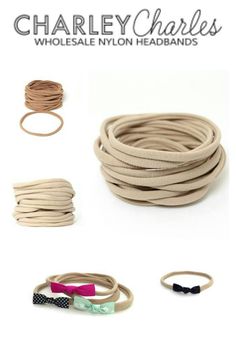 several different types of hair ties and headbands with the words, charlie charles's wholesale nylon headbands