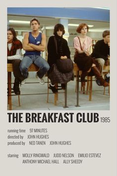 the breakfast club poster with four people sitting in chairs