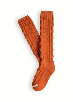 Thunders Love High Knee Cable Knit Orange Socks Cozy Hand Knitted Socks For Fall, Cozy Knee-high Knit Socks, Hand Knitted Knee-high Winter Socks, Hand Knitted Knee-high Socks For Winter, Cozy Warm Knit Knee-high Socks, Cozy Wool Socks For Winter, Knee-high Knitted Socks For Fall, Cozy Knitted Knee-high Socks, Fall Season Knee-high Knitted Socks