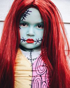 Toddler Sally Costume, Sally Kids Makeup, Sally Makeup Halloween Kids, Anya Face, Sally Nbc, Ash Costume, Toddler Makeup