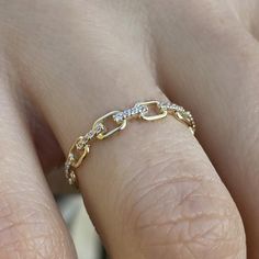 14k Solid Gold Open Link Ring Gold Chain Link Ring Link | Etsy Elegant Open Ring With Chain Detail, Cubic Zirconia Midi Rings With Diamond Accents, Elegant Chain Link Chain Ring For Promise, Stackable Cubic Zirconia Diamond Ring For Promise, Stackable Cubic Zirconia Diamond Promise Ring, Stackable Cubic Zirconia Promise Ring, Cubic Zirconia Chain Link Jewelry For Anniversary, Dainty Jewelry With Prong Setting And Open Band, Elegant Diamond Chain Link Ring