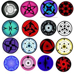 several different colored circles with black and white designs on them