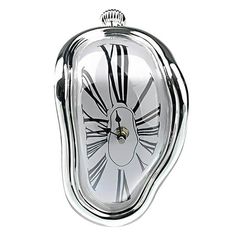 a silver clock with roman numerals on the face is shown in front of a white background