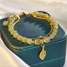 Beautifully Designed And Easy To Wear, This Bangle Is The Ideal Accessory To Add To Your Jewelry Collection. The Bracelet Showcases Intricate A Unique Design. Hetian Jade, Gold Armband, Leaf Bracelet, A Bracelet, Jade Bracelet, Layered Jewelry, Natural Jade, Strand Bracelet, Jade Stone