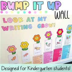 a bulletin board with flowers on it and the words bump it up wall written below