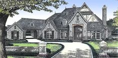 this is an artist's rendering of the front elevation of these luxury home plans