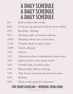 the daily schedule for homeschooling and working from home is shown in white