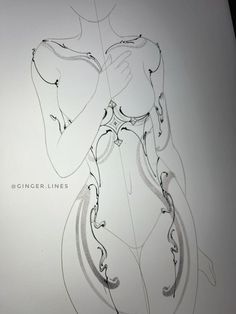 a drawing of a woman's torso with her hands on her hips and the words ginger lines written below it