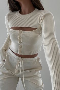 Cropped cut out sweater Color: Cream Cut Out Sweater, Open Front Sweater, Sweater Crop, Dressy Dresses, Cut Out Top, Casual Sets, Dressy Casual, Long Maxi Dress, Long Sleeve Maxi Dress