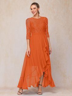 Burnt_Orange Orange Chiffon Long Sleeve Dress, Elegant Orange Chiffon Maxi Dress, Orange Chiffon Maxi Dress For Party, Orange Chiffon Wedding Dress, Elegant Orange Georgette Dress, Orange Georgette Elegant Dress, Fitted Orange Chiffon Maxi Dress, Flowy Orange Chiffon Maxi Dress, Orange Chiffon Evening Dress