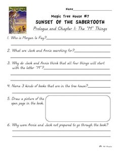 a worksheet for reading the book sunset of the sabertoothh with answers