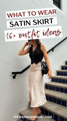 Styling A Black Satin Midi Skirt, Maxi Skirt Night Outfit, Cheetah Satin Skirt Outfit, How To Style Long Silk Skirt, Copper Silk Skirt Outfit, Brown Silk Maxi Skirt Outfit, Wedding Guest Satin Skirt, How To Style Long Satin Skirt, Cream Satin Skirt Outfit Summer