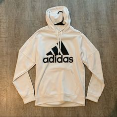 White Mens Athletic Trefoil Hoodie, Never Worn. *Free Shipping* White Hooded Hoodie For Sports Season, White Adidas Logo Sweatshirt For Sports, Adidas White Sweatshirt With Letter Print, White Adidas Sweatshirt With Letter Print, Adidas Logo Hooded Hoodie, White Fleece Hoodie With Logo Print, Urban White Sweatshirt For Sports Season, White Long Sleeve Adidas Sweatshirt, White Adidas Logo Sporty Sweatshirt