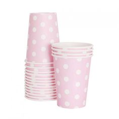 pink polka dot cups with white dots on them