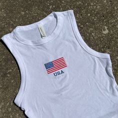 Rags Revived USA Embroidered Cropped Tank Top 4th of july American Flag Crop Top, Usa Tank Top, American Flag Tank Top, Usa Tank, Fancy Fits, 4th Of July Outfits, American Spirit, American Flag Shirt, Crop Tank Top