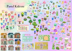 an assortment of pastel kiddore stickers on a purple background with the words pastel kiddore