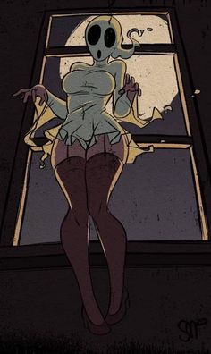 an alien woman standing in front of a window