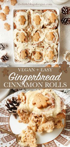 gingerbread cinnamon rolls on a plate with pine cones