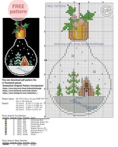 a cross stitch christmas ornament is shown with the pattern and instructions to make it