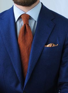 Blue Suit Blue Shirt, Blue Suit Tie, Tuxedo Ideas, Navy Blue Groomsmen, Fall Wedding Suits, Bright Blue Suit, Blue Groomsmen Suits, Groom Blue Suit, Rust Tie