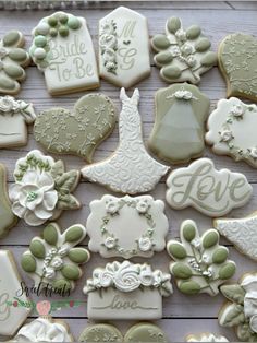 wedding cookies are arranged on a table