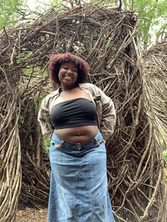 Denim skirt, plus size Mid Size Black Women, Plus Size Aesthetic Outfits, Plus Size Baddie Outfits, Big Women Fashion, Mid Size, Curvy Outfits, Inspiration Style