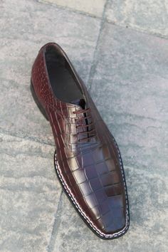 Crafted Leather Handmade Brown Oxford Crocodile / Alligator Skin hand-sewn in Sole Dress Shoes on Storenvy Alligator Dress Shoes, Quality Leather Boots, Dress Shoes For Men, Alligator Crocodile, Skin Hand, Crocodile Shoes, Custom Design Shoes, Alligator Skin, Blue Suede Shoes