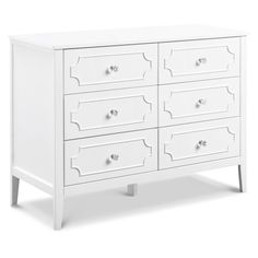 a white dresser with four drawers and two doors