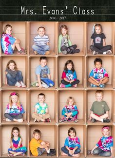 a group of children sitting in front of a wooden box