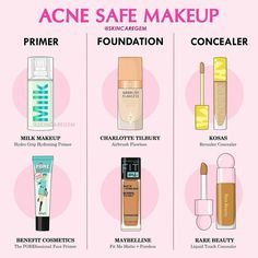 acne safe makeup Makeup Products For Acne Prone Skin, Acne Prone Makeup Products, Acne Safe Drugstore Makeup, Acne Friendly Makeup, Acne Safe Concealer, Acne Safe Makeup Products, Acne Makeup Routine, Acne Free Makeup, Acne Prone Makeup