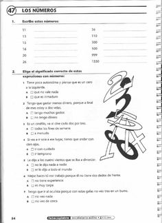 the spanish manual for students to learn how to use numbers and symbols in an activity