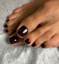 Dark Purple Pedicure Toenails, Pedicure Dark Colors, Dark Toenail Polish, Dark Brown Pedicure, Dark Purple Pedicure, Dark Toe Nail Colors, Dark Purple Toe Nails, Dark Pedicure Colors, Purple Pedicure Designs