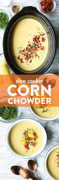 slow cooker corn chowder recipe with text overlay