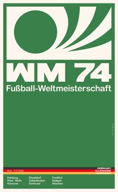 a green poster with the words wim 74 on it