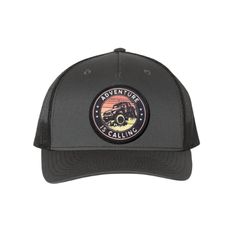 Hats-Richardson Adventure is Calling - Goats Trail Vintage Black Hat For Outdoor, Vintage Black Outdoor Hat, Gray Flat Brim Hat For Outdoor Activities, Black Snapback Trucker Hat For Camping, Black Trucker Hat For Travel, Black Trucker Hat For Camping, Black Trucker Baseball Cap For Camping, Black Trucker Cap For Camping, Black One Size Trucker Hat For Outdoor