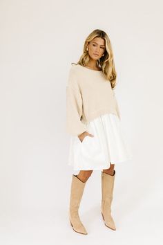 wells sweater dress *zoco exclusive* Fall Dress With Cardigan, Serious Outfit, Sweater Over Dress, Tan Knit Sweater, Kimono Wrap Dress, Knit Tank Dress, Long Sweater Dress, Fall Dress, Corduroy Dress