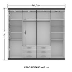 an image of a closet with drawers and shelves in the measurements for each section, including two