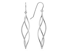 14k White Gold Polished Long Twisted Dangle Earrings. Measures 2 1/64"L x 25/64"W and have fishhook backings. Elegant Fish Hook Jewelry For Formal Occasions, Elegant Dangle Earrings With Fish Hook, Elegant Sterling Silver Earrings With Fish Hook, Elegant Drop Earrings With Fish Hook, Elegant Teardrop Earrings With Fish Hook, Silver Drop Earrings With Fish Hook, Sterling Silver Fish Hook Earrings, Elegant Fish Hook Drop Earrings, Dangle Earrings With French Hook For Anniversary