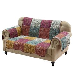 a couch that is covered in many different colors