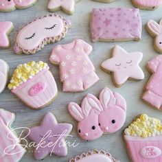 baby shower cookies decorated with pink and white icing