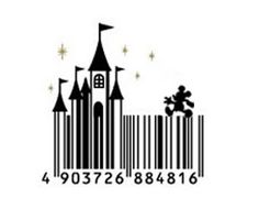 a barcode with an image of a castle and a cat sitting on top of it